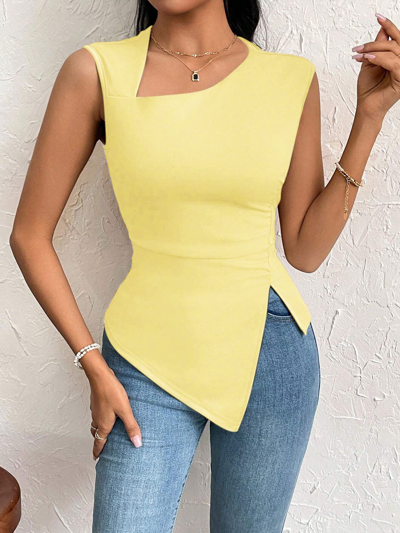 Women's Fit Crop Top with Trendy Asymmetrical Neck