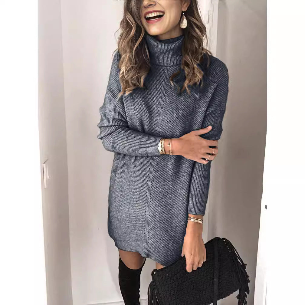Cozy Women's Knit Turtleneck Dress Long Sleeve - EasyApparels