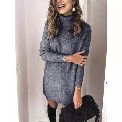 Cozy Women's Knit Turtleneck Dress Long Sleeve - EasyApparels