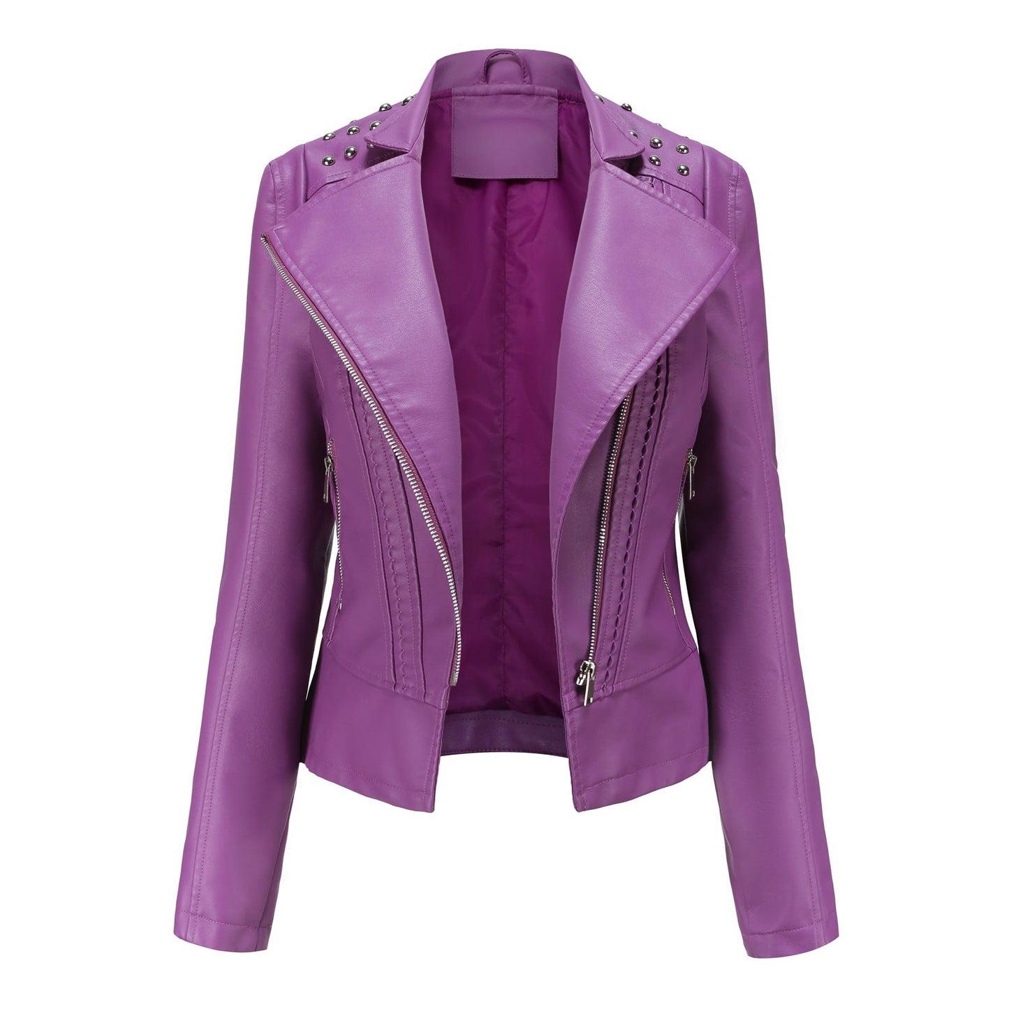 Edgy Studded Women's Motorcycle Jacket Zip Up