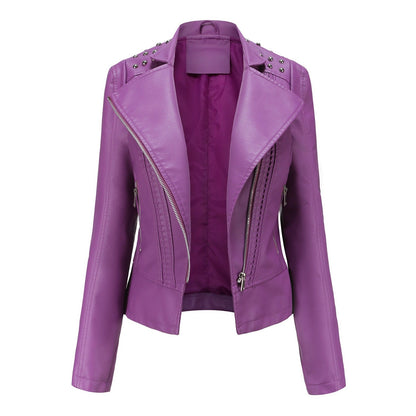 Edgy Studded Women's Motorcycle Jacket Zip Up