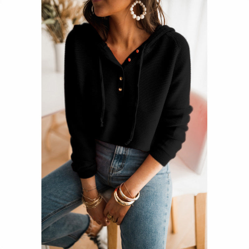 Cozy Women's Oversized Knit Hoodie with Buttons - EasyApparels