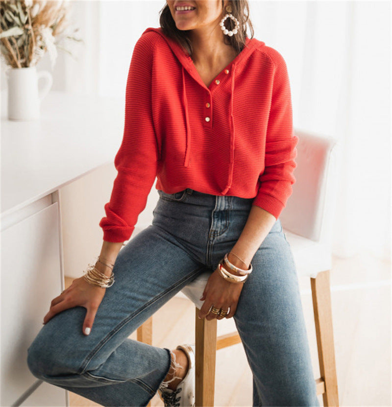 Cozy Women's Oversized Knit Hoodie with Buttons