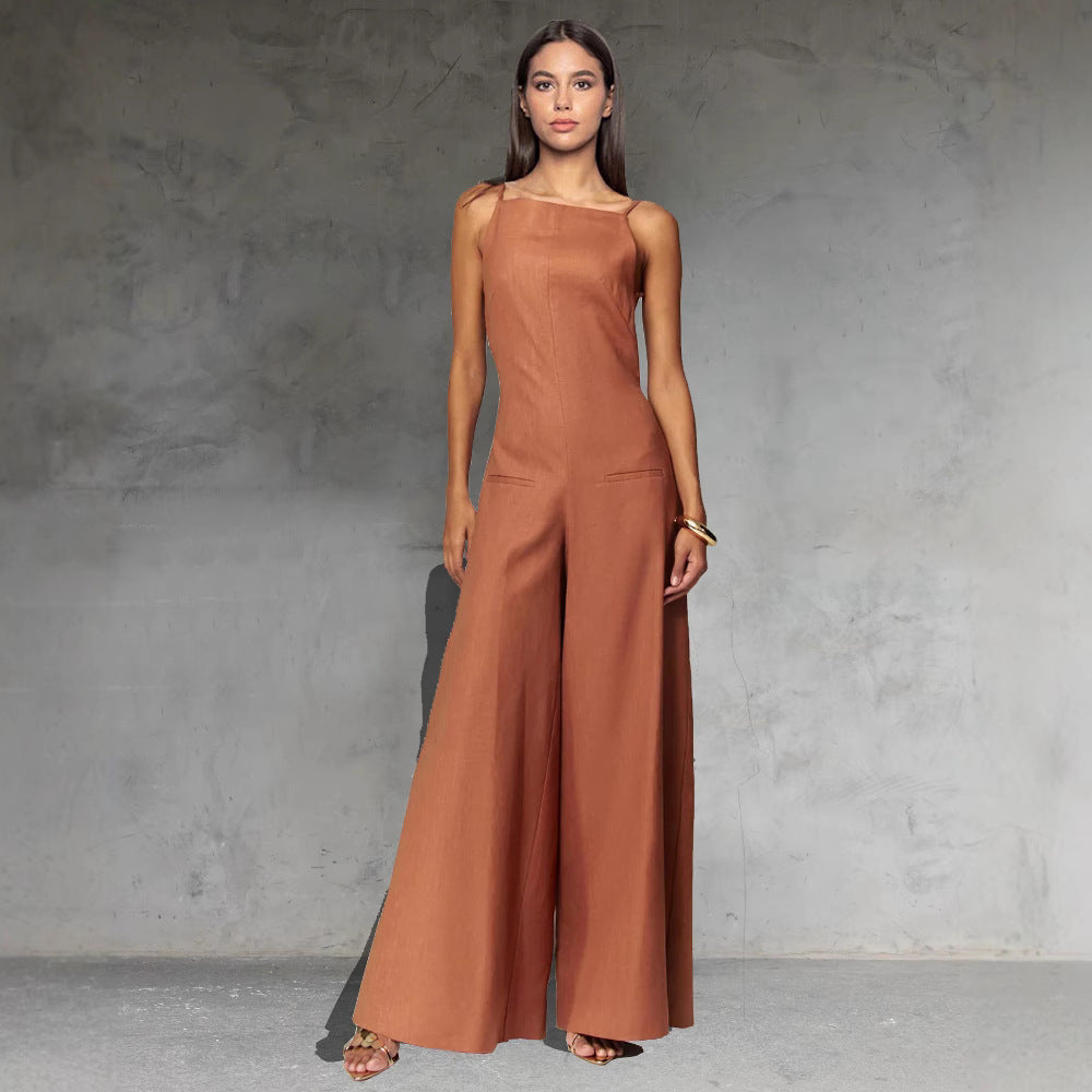 Loose Fit Women's Jumpsuit in Lightweight Natural Fabric - EasyApparels