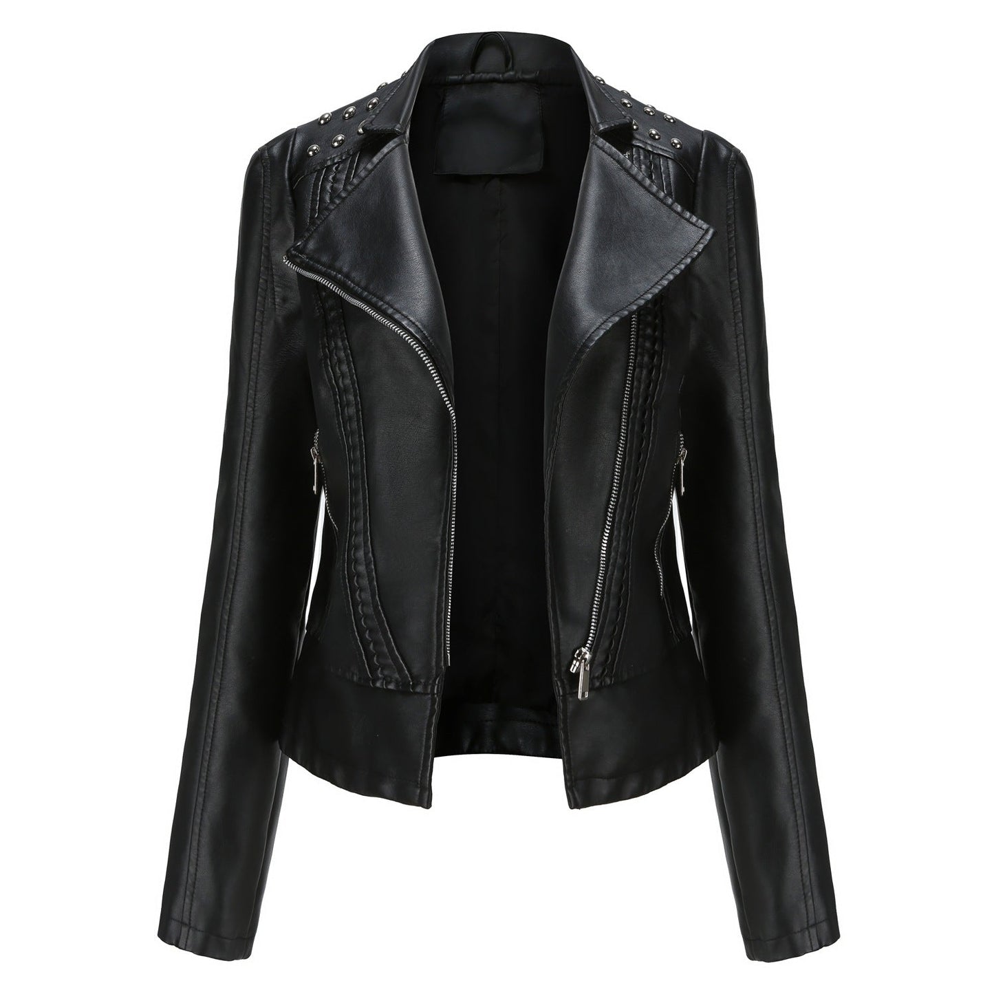 Edgy Studded Women's Motorcycle Jacket Zip Up - EasyApparels
