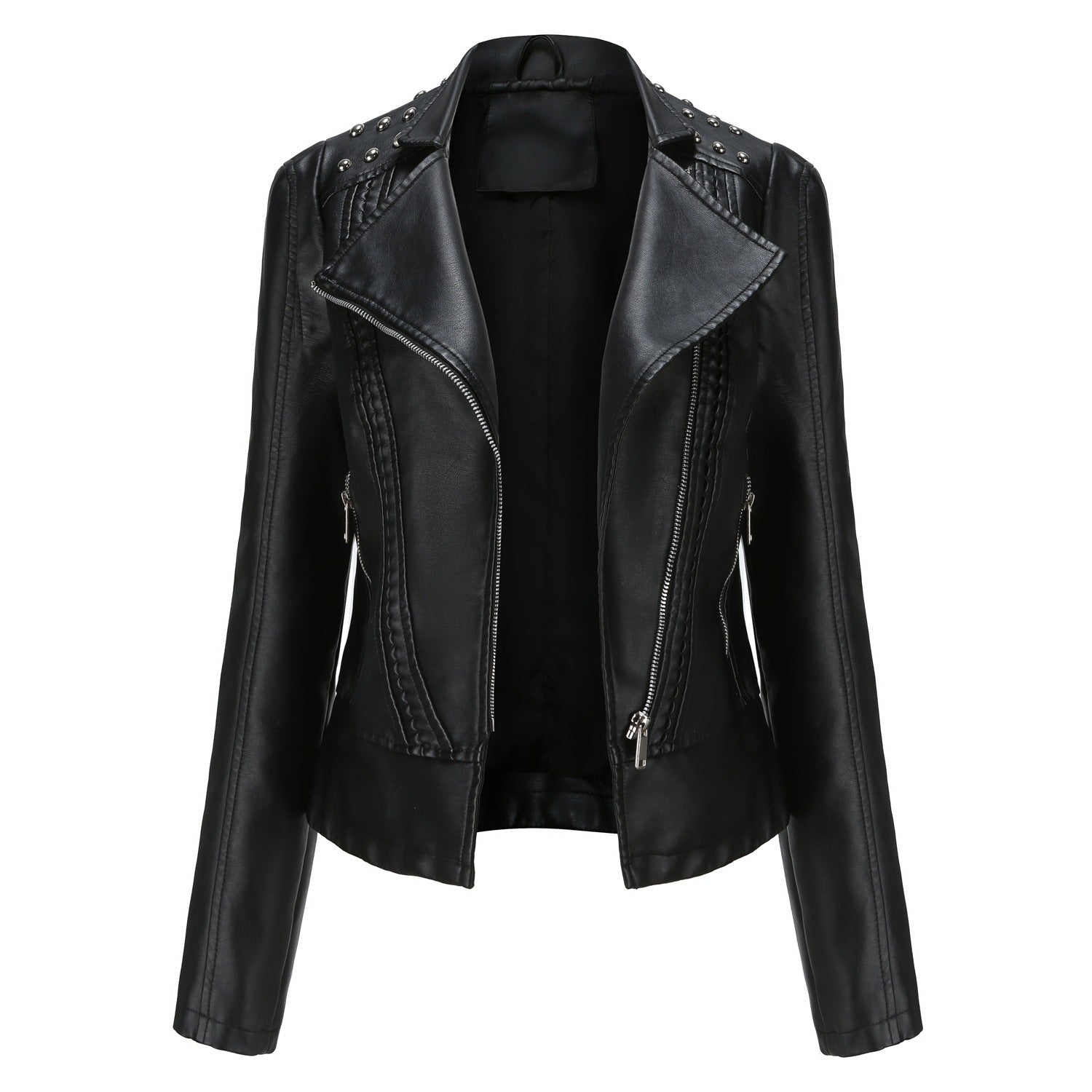 Edgy Studded Women's Motorcycle Jacket Zip Up - EasyApparels