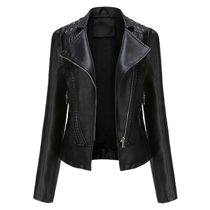 Edgy Studded Women's Motorcycle Jacket Zip Up - EasyApparels