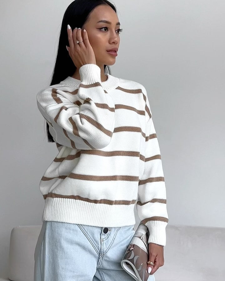 Comfy Striped Crew Neck Sweater