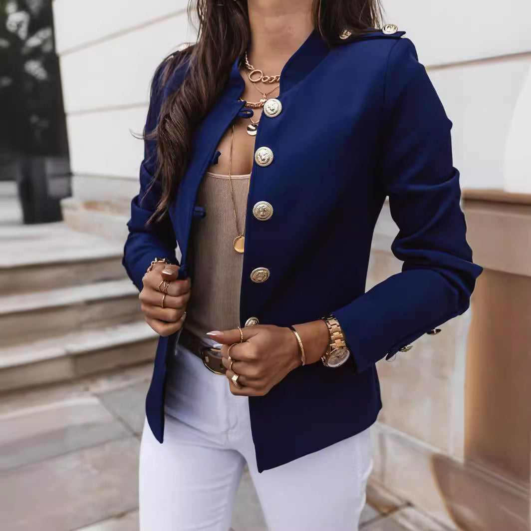 Petite Fit Women's Blazers with Metallic Buttons