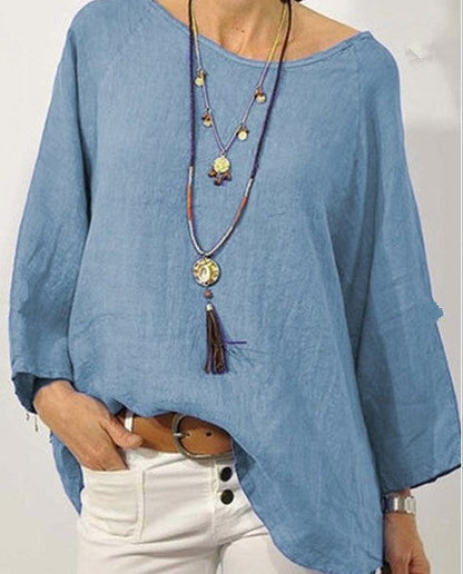 Relaxed Fit Cotton Women's Blouse with 3/4 Sleeves - EasyApparels