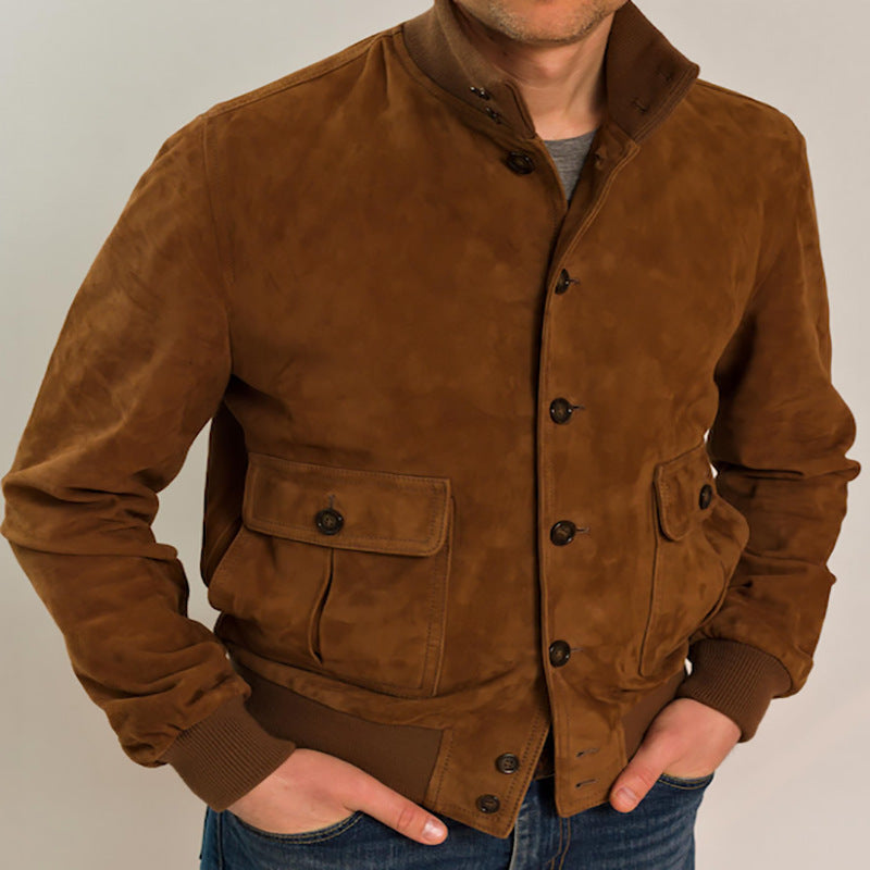 Slim Fit Suede Mens Jacket with Button Front