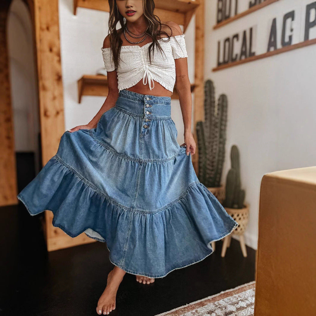 Floral Denim A-Line Women's Skirt