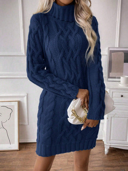 Women's Cable Knit Turtleneck Mini Dress