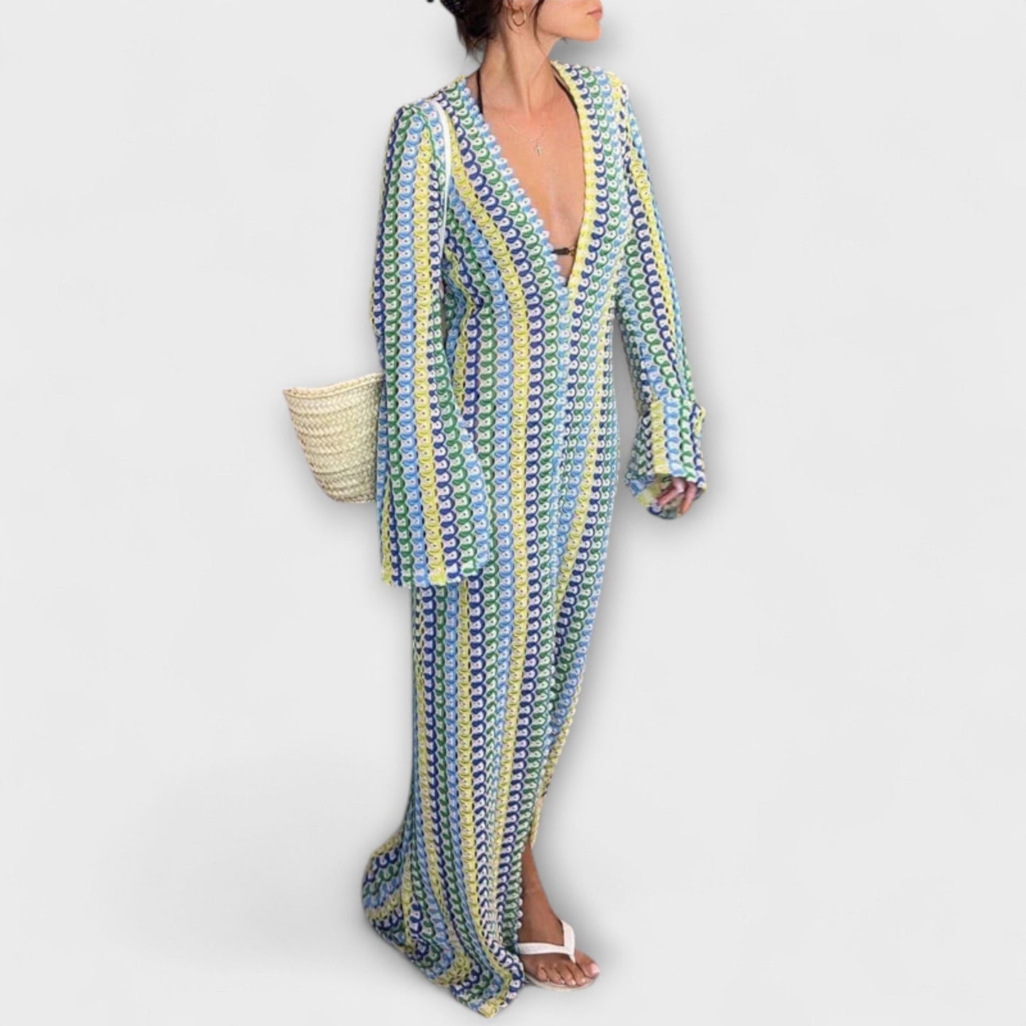Comfy V-Neck Summer Maxi Dress - Vossary