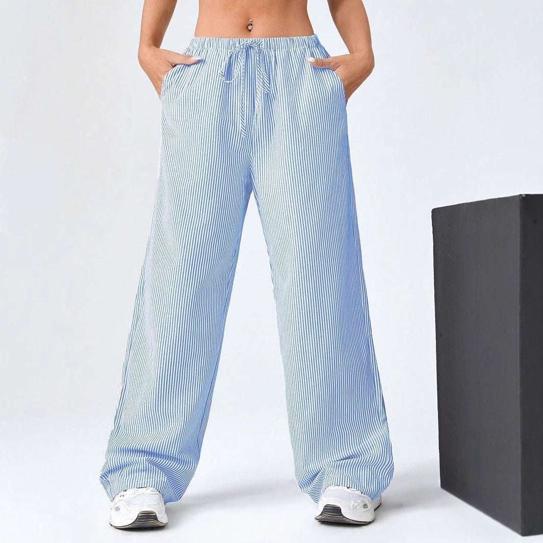 Casual Striped Women's Pants with Elastic Waist - EasyApparels