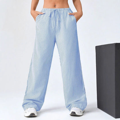 Casual Striped Women's Pants with Elastic Waist - EasyApparels