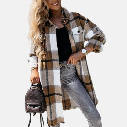 Relaxed Fit Plaid Button Down Women's Jacket