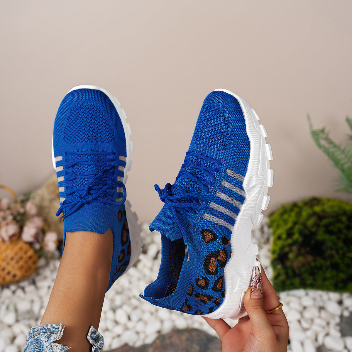 Women's Leopard Lace Up Running Shoes