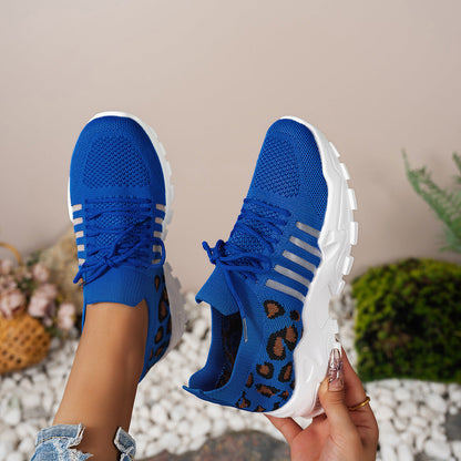 Women's Leopard Lace Up Running Shoes