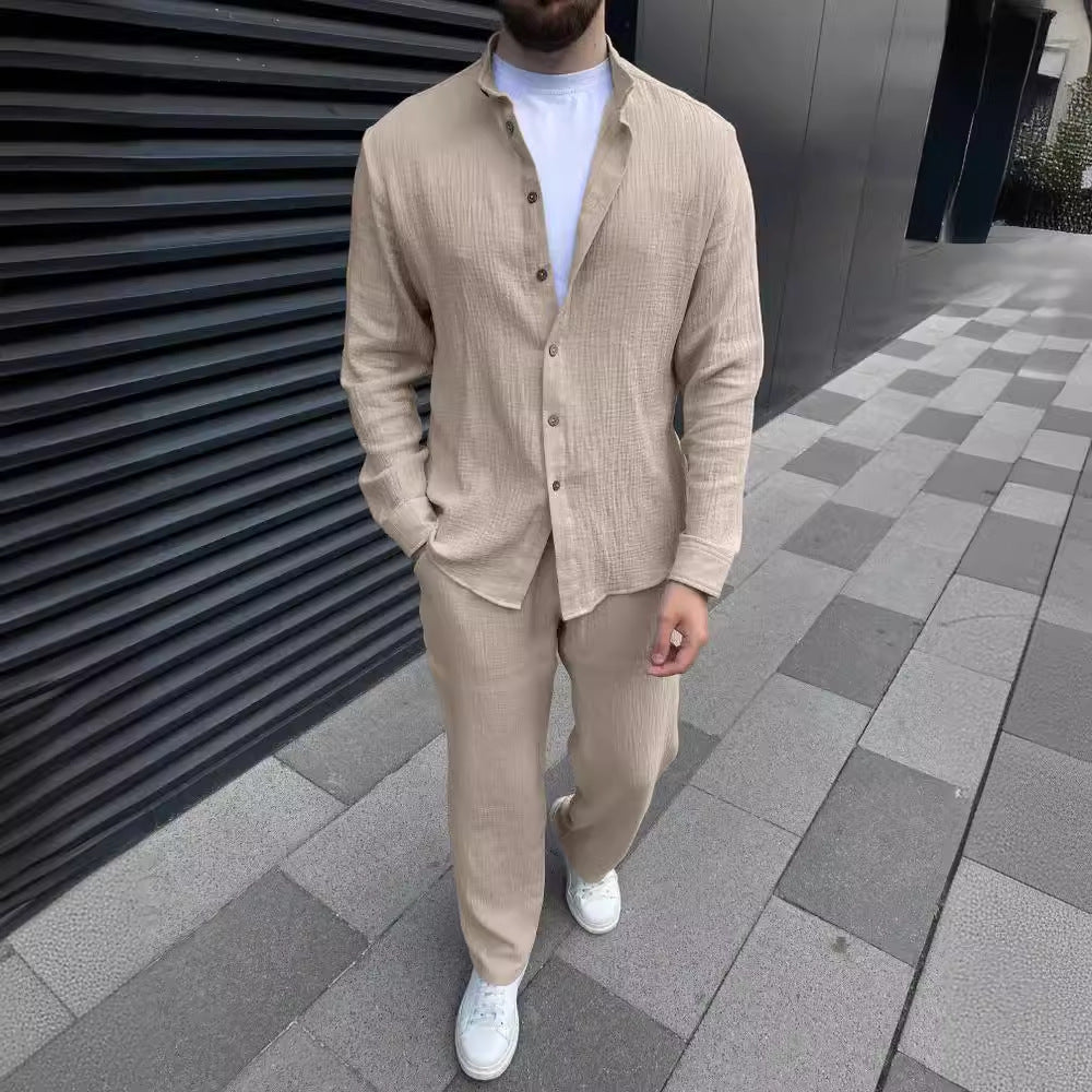 Casual Linen Shirt and Pants Set for Men
