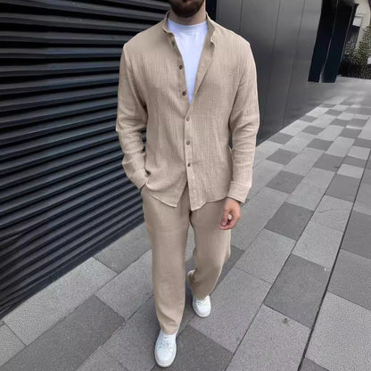 Casual Linen Shirt and Pants Set for Men