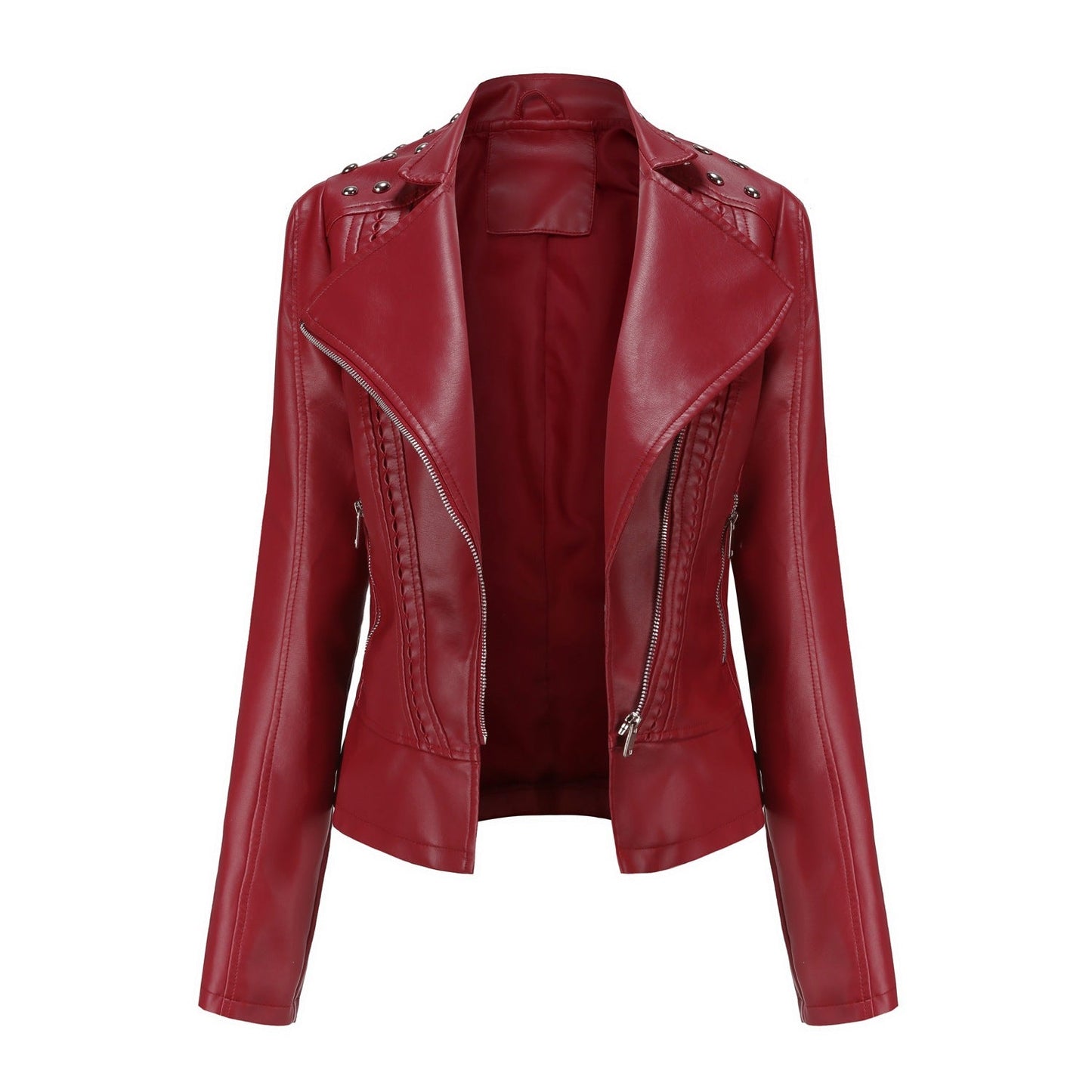 Edgy Studded Women's Motorcycle Jacket Zip Up