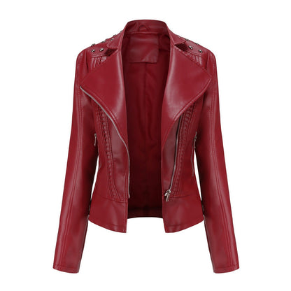 Edgy Studded Women's Motorcycle Jacket Zip Up
