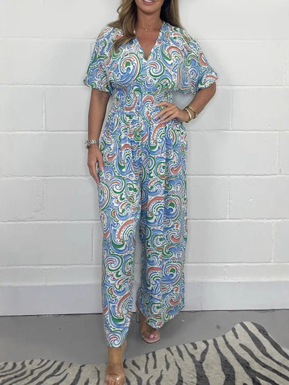 Comfy Women's Wide Leg Jumpsuit V-Neck Boho Style