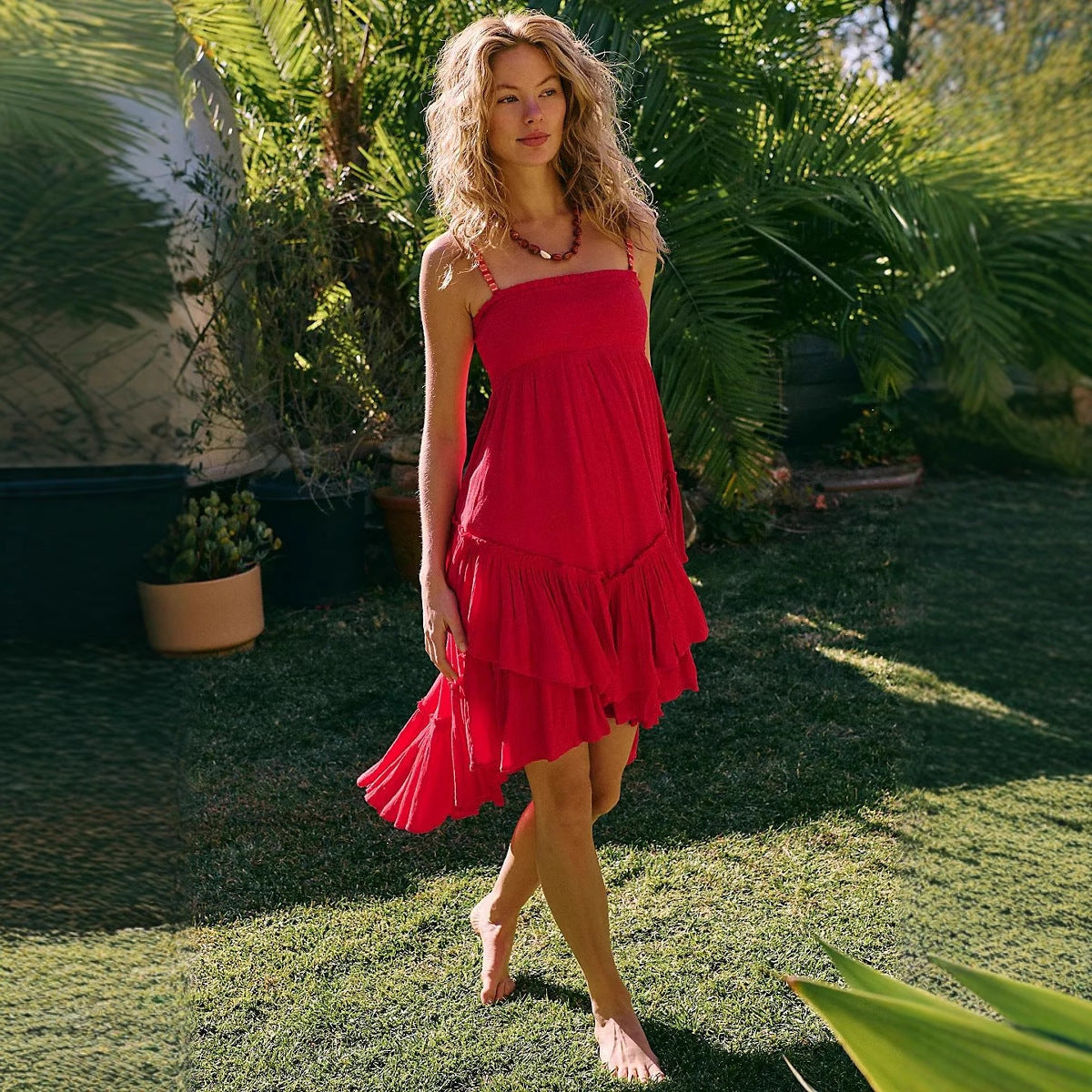 Sleeveless Summer Dress with Ruffled Flowy Skirt - EasyApparels