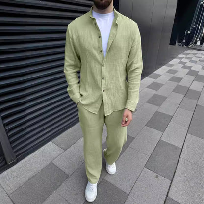 Casual Linen Shirt and Pants Set for Men - EasyApparels