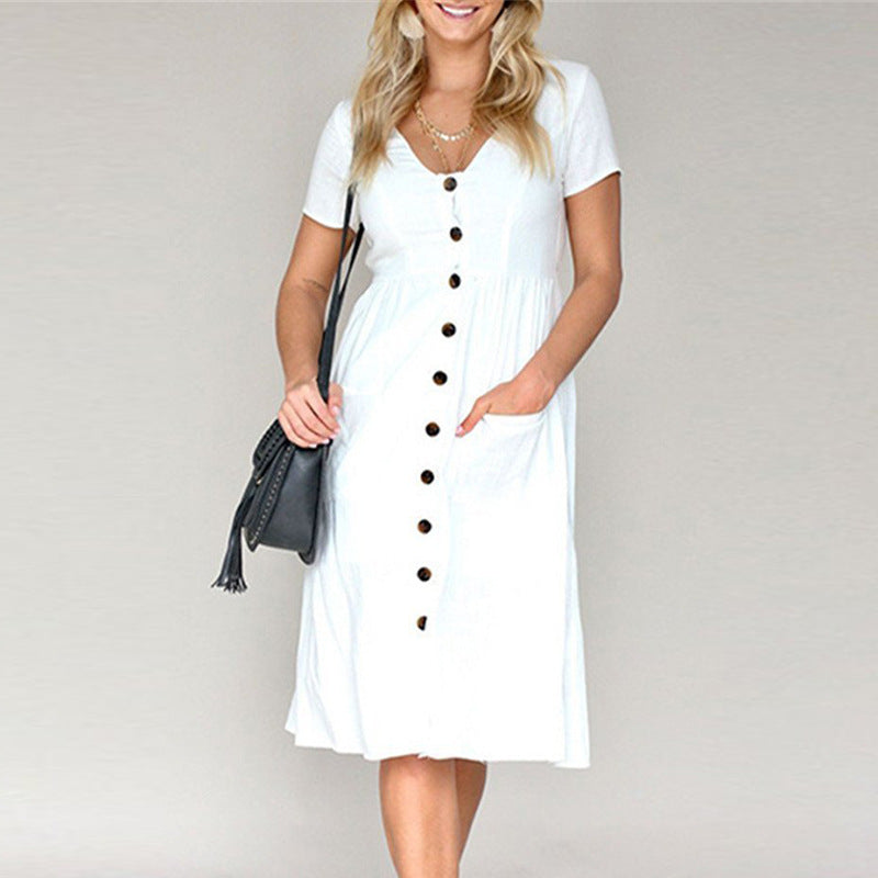 Casual Fit Women's Midi Dress with Short Sleeves