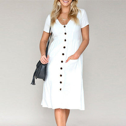 Casual Fit Women's Midi Dress with Short Sleeves