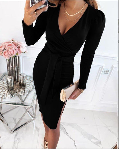 Fit and Flare V Neck Mini Dress - EasyApparels