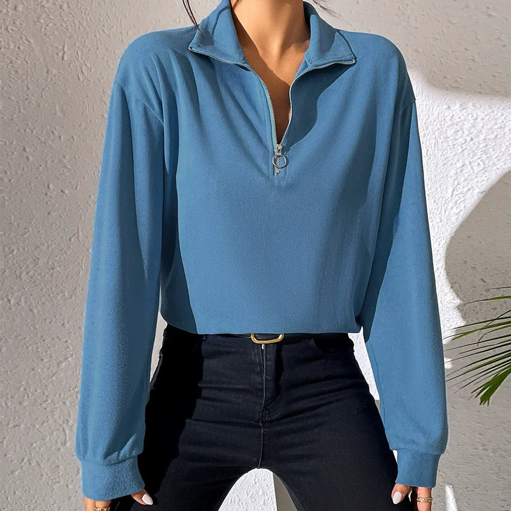 Comfy Women's Long Sleeve Cotton Pullover Top - EasyApparels