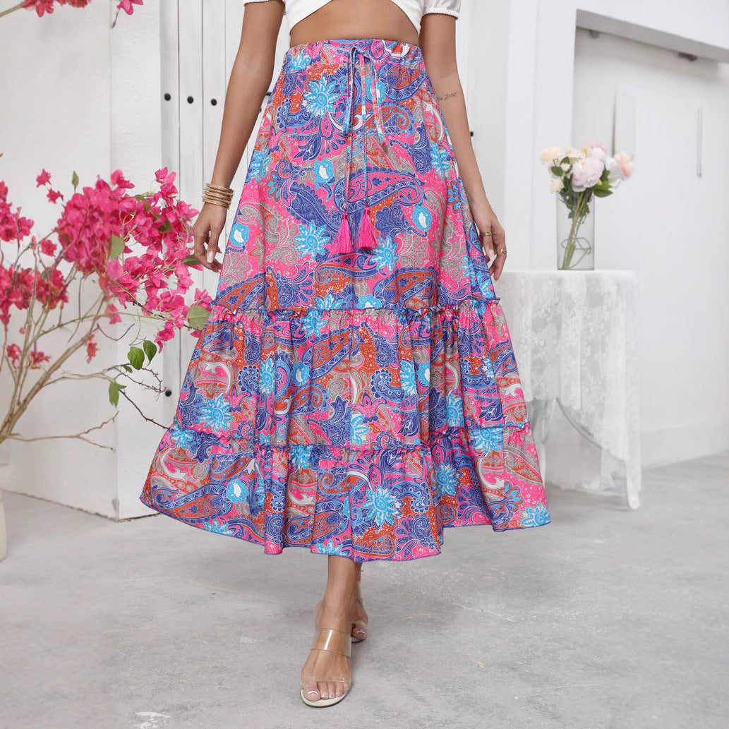Flowy Long Women's Skirt with Drawstring Waist