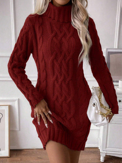 Women's Cable Knit Turtleneck Mini Dress