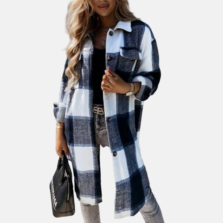 Relaxed Fit Plaid Button Down Women's Jacket