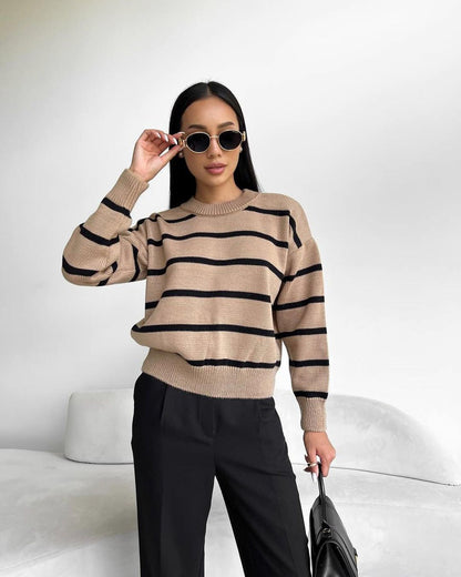 Comfy Striped Crew Neck Sweater