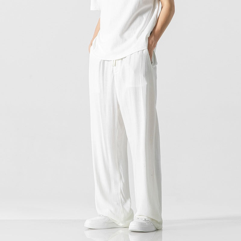 Relaxed Fit Linen Pants with Drawstring Waist