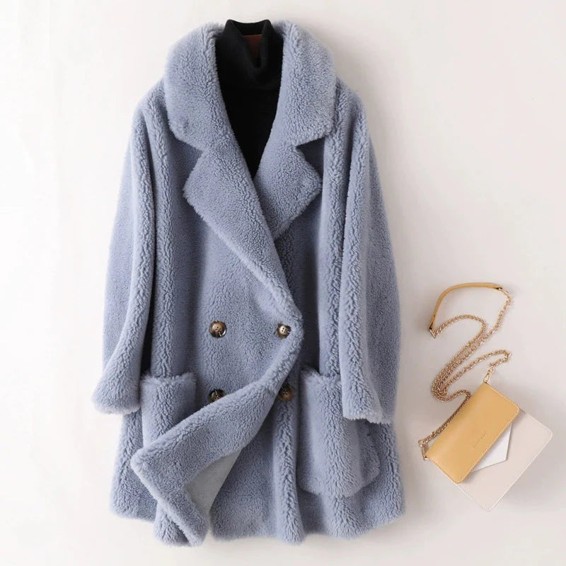 Double-Breasted Mid-Thigh Coat for Women – Cozy Stylish Comfort Caliboot