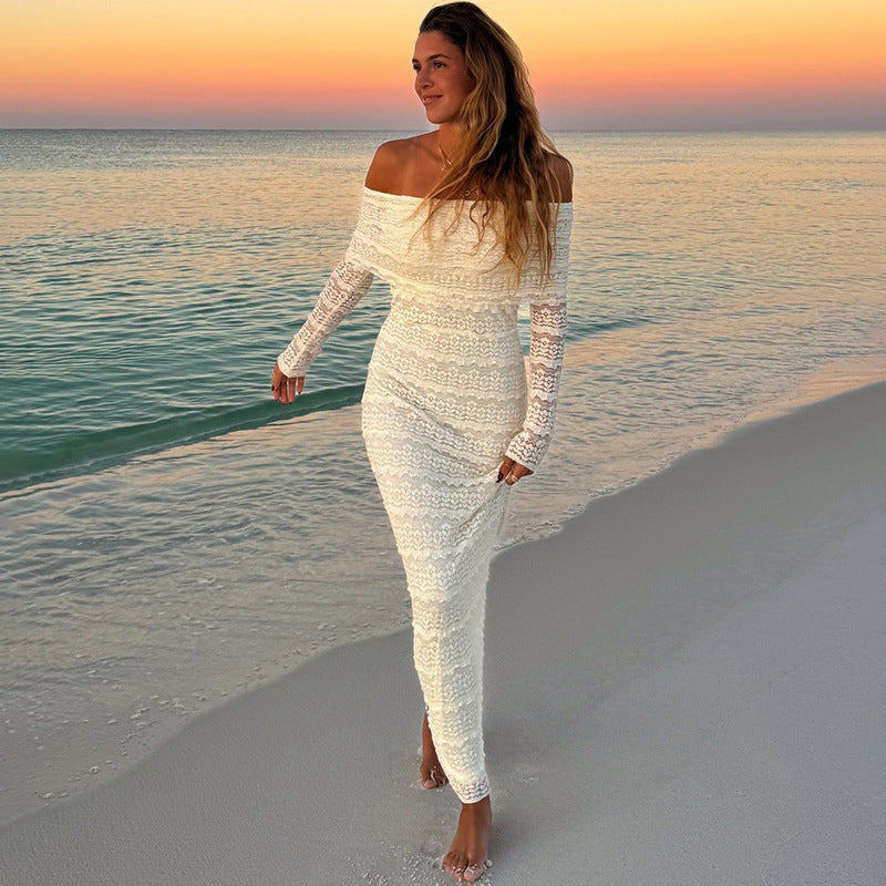 Chic Off Shoulder Lace Maxi Dress for Women - EasyApparels