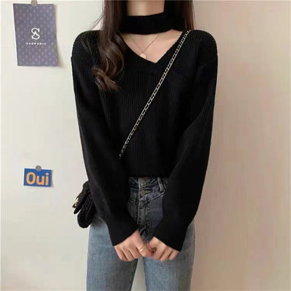 Colorful V-Neck Knitted Pullover Sweater