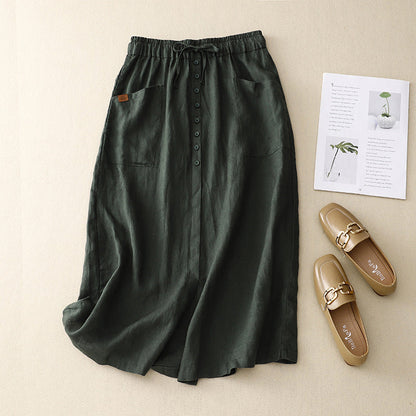 Floral Midi Skirt with Pockets and Lace Waist