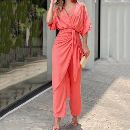 Casual V-Neck Top and Pants Set