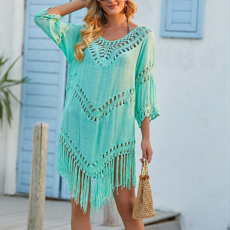 Comfy Summer Dress with Crochet and Fringe Details - EasyApparels