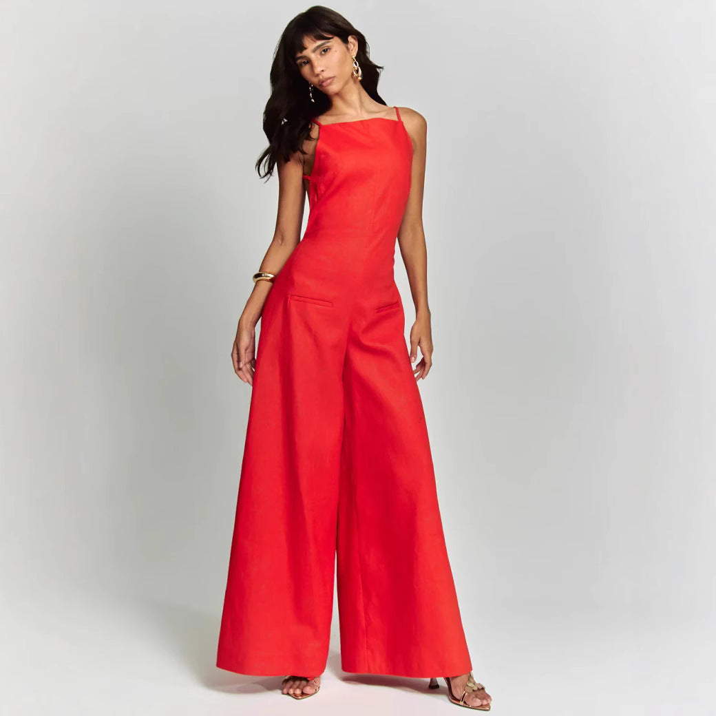 Loose Fit Women's Jumpsuit in Lightweight Natural Fabric