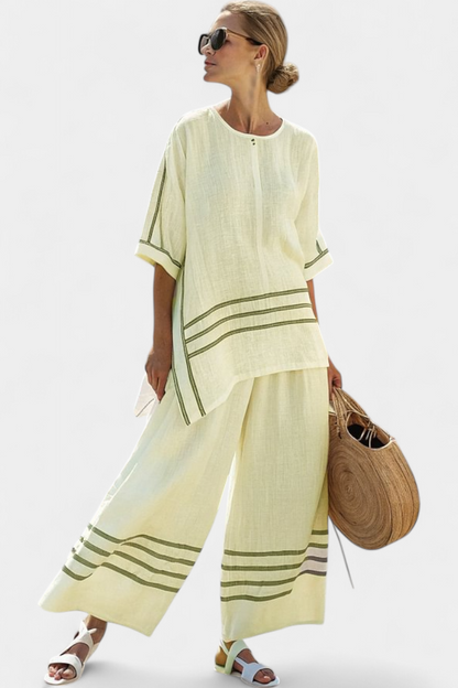 Trendy Striped Off-Center Top & Chic Pants