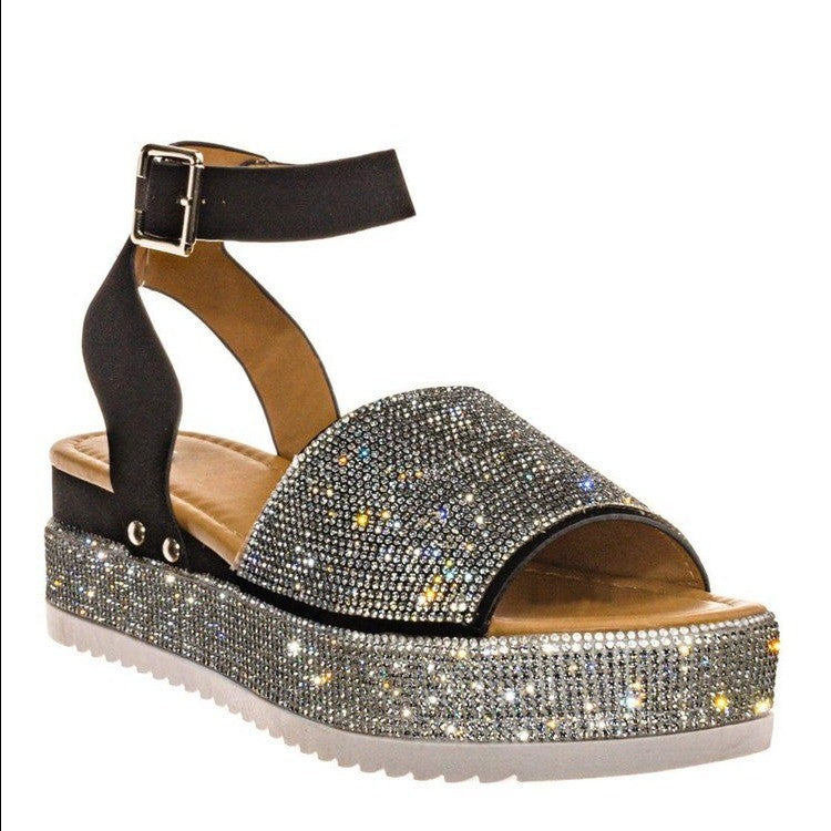 Glitter High Heel Sandals with Thick Sole