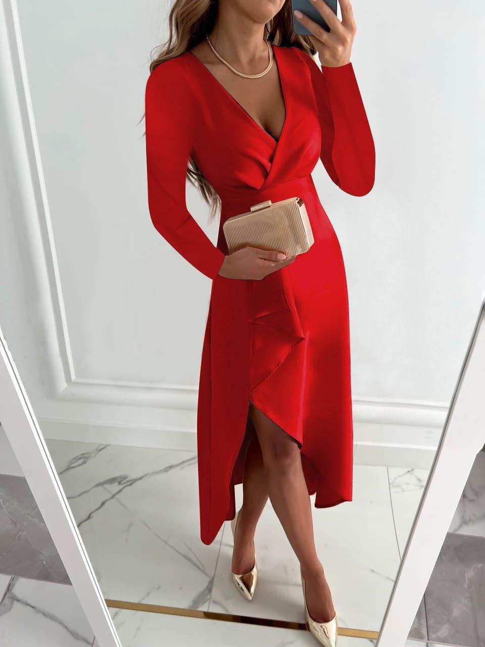 Fit and Flare V Neck Mini Dress