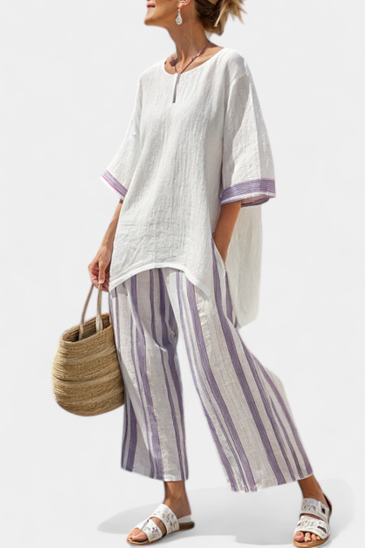 Soft Relaxed Top & Breathable Stripe Pants - Vossary